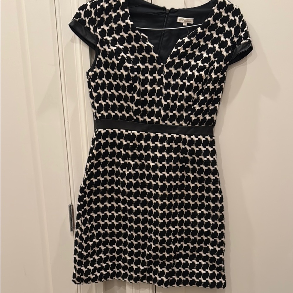 Shoshanna Black and White dress with leather trim